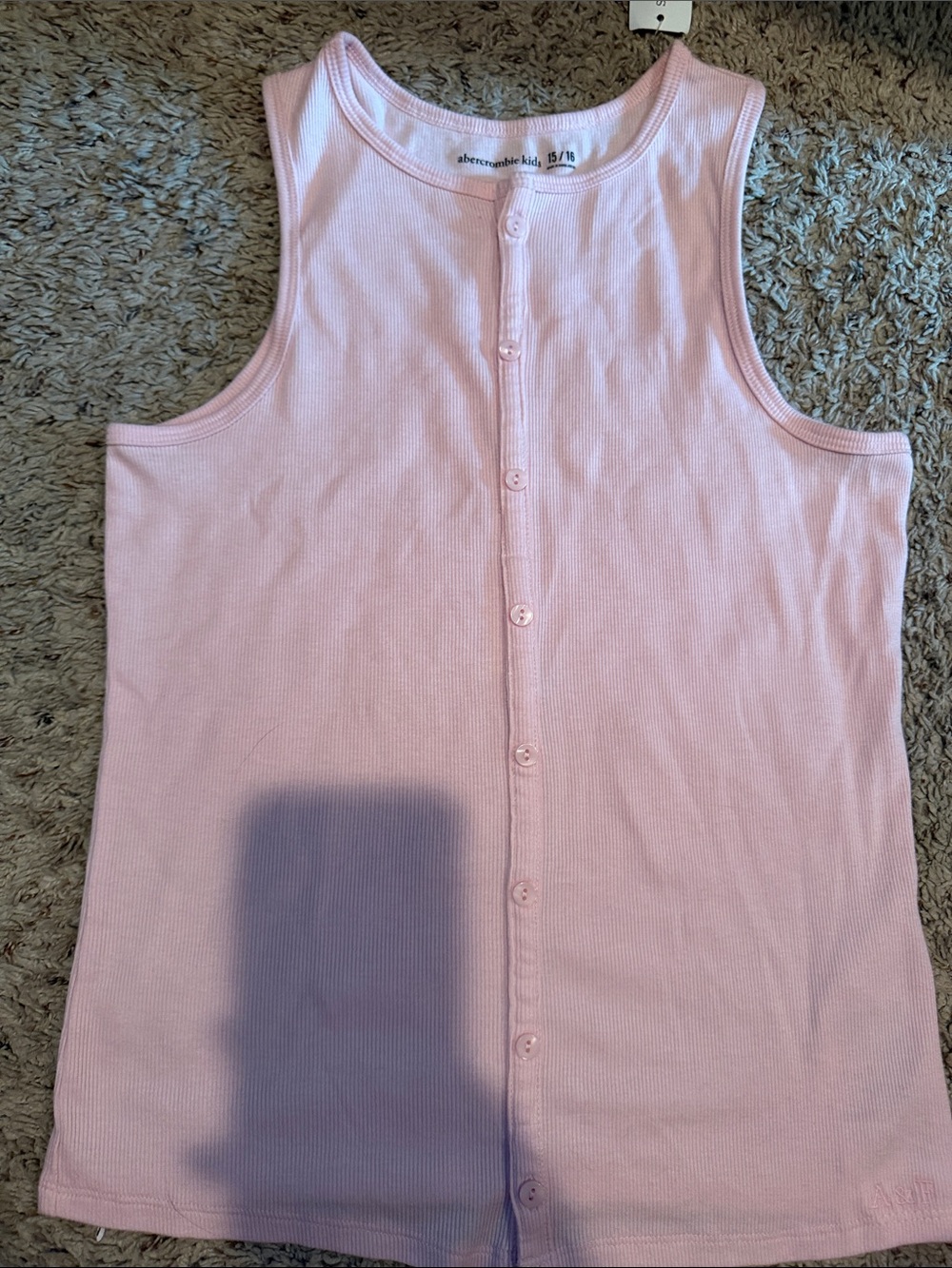 abercrombie kids light pink ribbed button-front tank